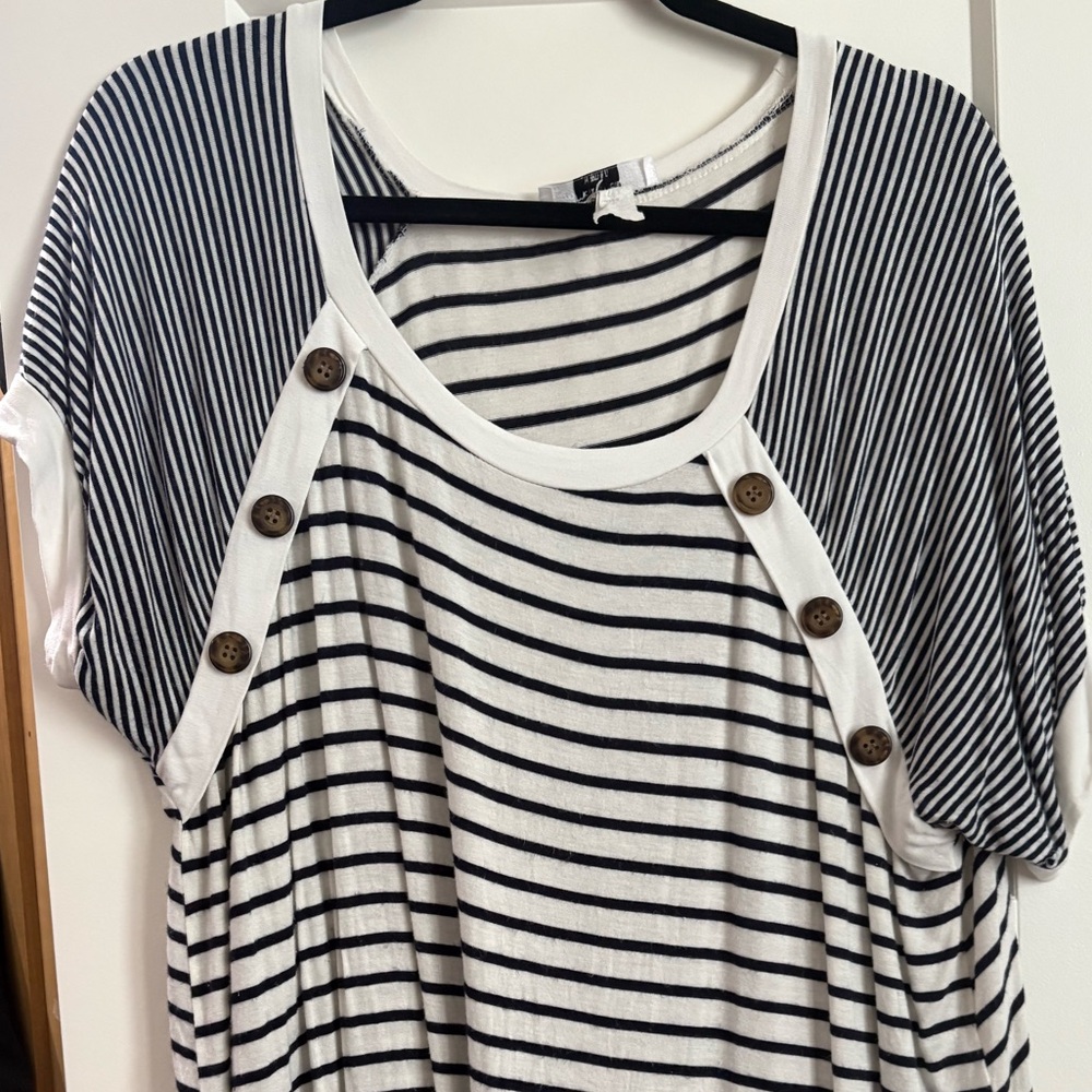 Moa Moa Plus Size Striped Short Sleeve Top 1X